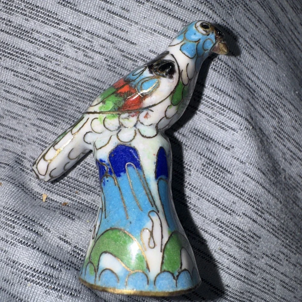 Vintage Oriental Cloisonné Parrot Bird Enamel Sewing‎ Thimble